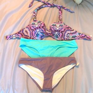 NWOT Paisley Bikini Top with Solid Bottoms.